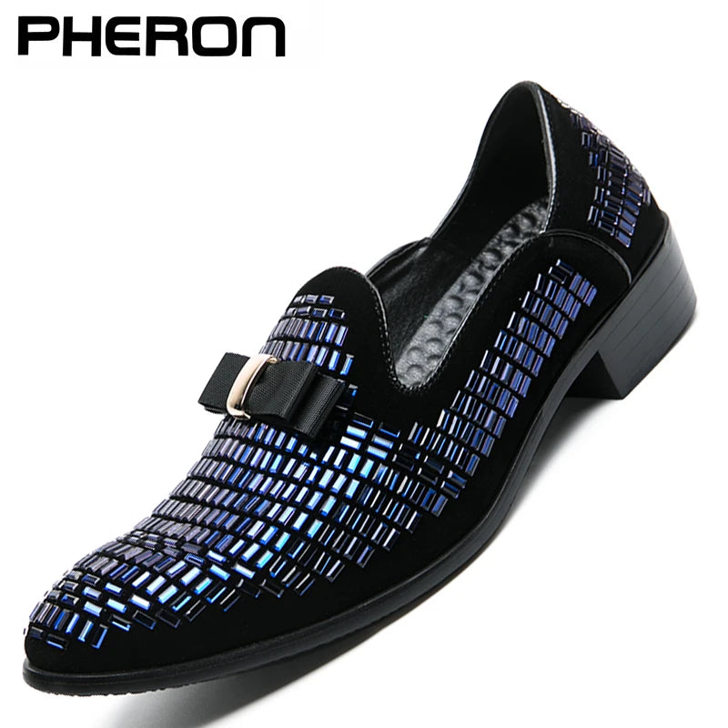 Men's Rhinestone Silver Slip-On Prom Wedding Loafers 48