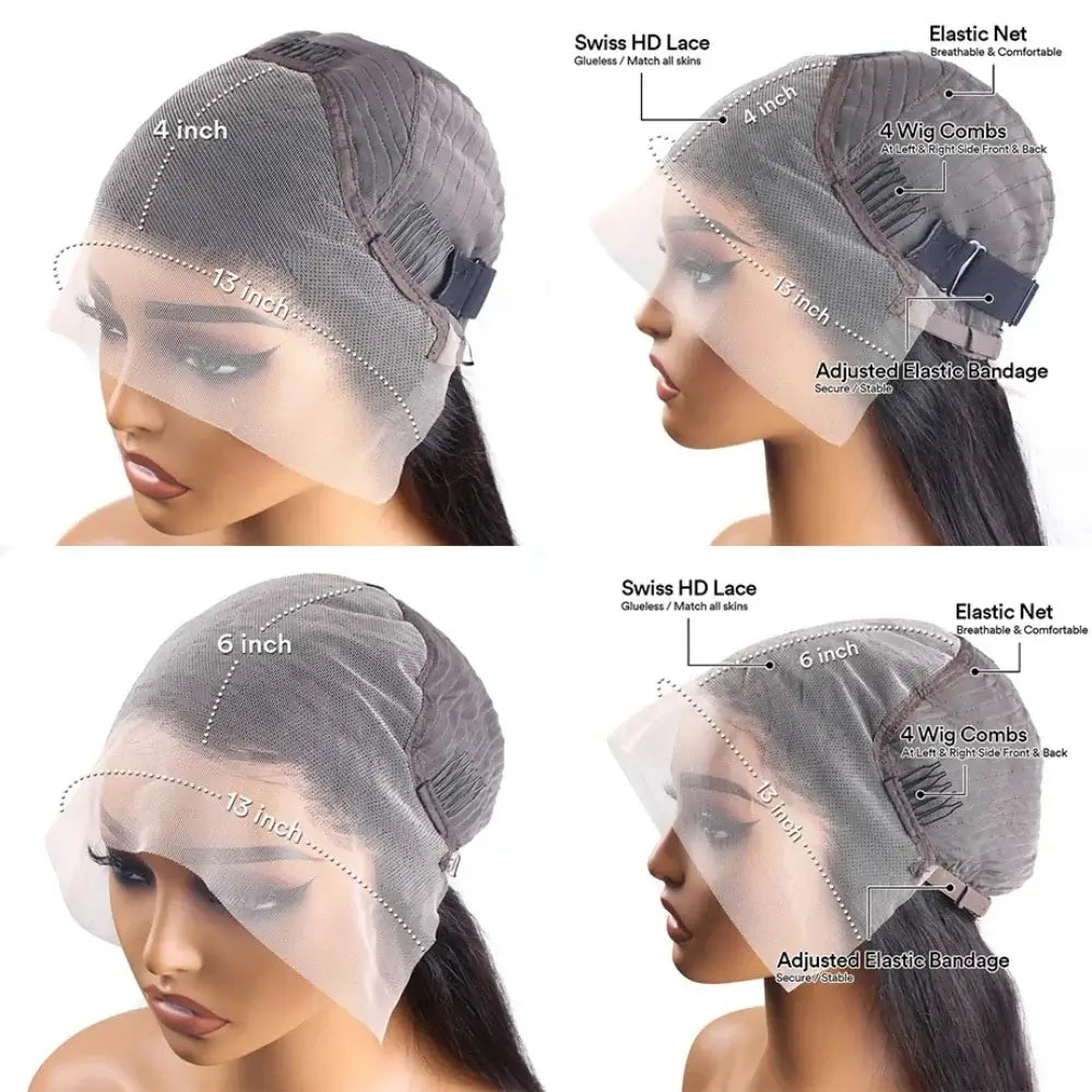 Body Wave Wig 46 Inches #4 Chocolate Brown Remy Hair 13x4 13x6 HD Transparent Lace Frontal Wigs Pre Plucked Human Hair For Women cap size and fit details.