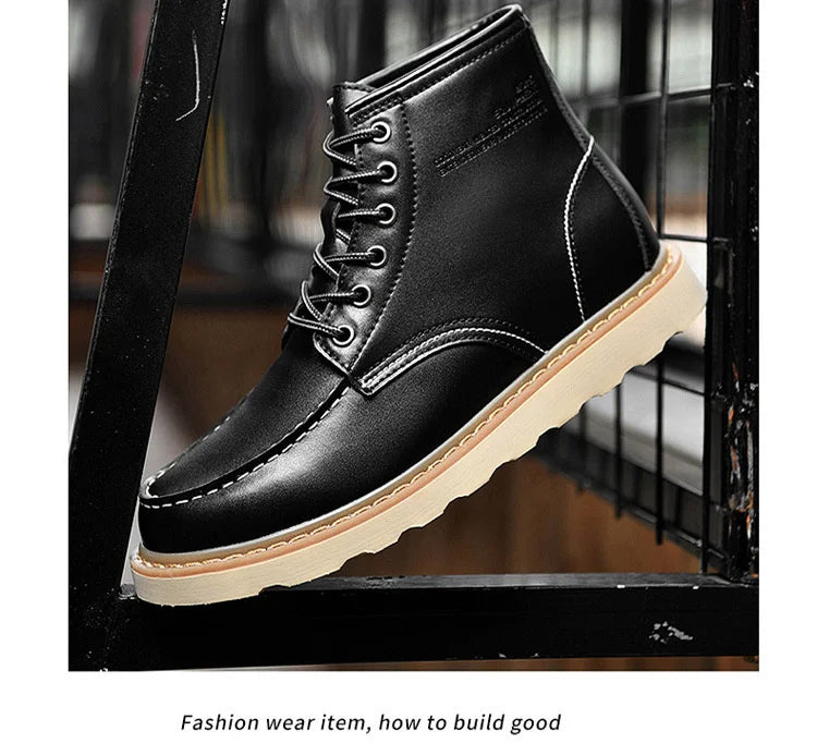 Men's Hidden Heel Elevator Leather Height Boots 6-10CM