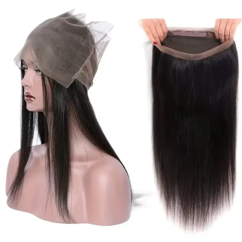 Straight 13x6 Lace Frontal Only 360 Lace Brazilian Virgin Human Hair 2x6 Lace Closure 4x4 5x5 Transparent Swiss Lace Closure displayed on a mannequin head.
