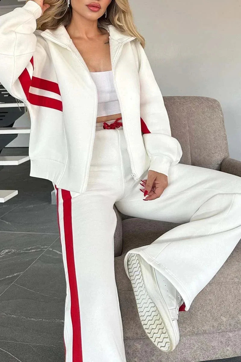 Women's Striped Zip Hoodie and Side-Stripe Pants Set