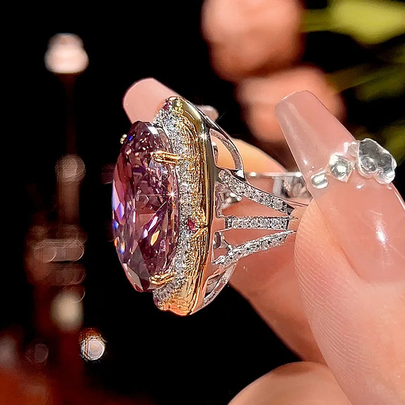 Women's Rose Cut Zircon Necklace Earring Ring Set