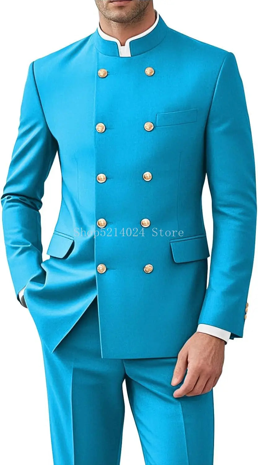 Men 2 Pieces Suit for Men Gold Button Jacket Pant Set Traditional Wedding, Casual and Business