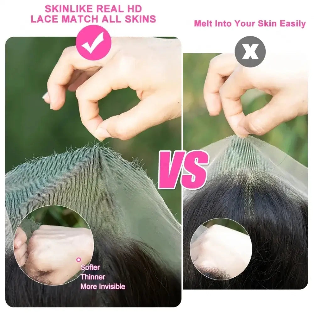 Skinlike Real HD Lace Match All Skins comparison showing differences in invisibility and softness for wigs.
