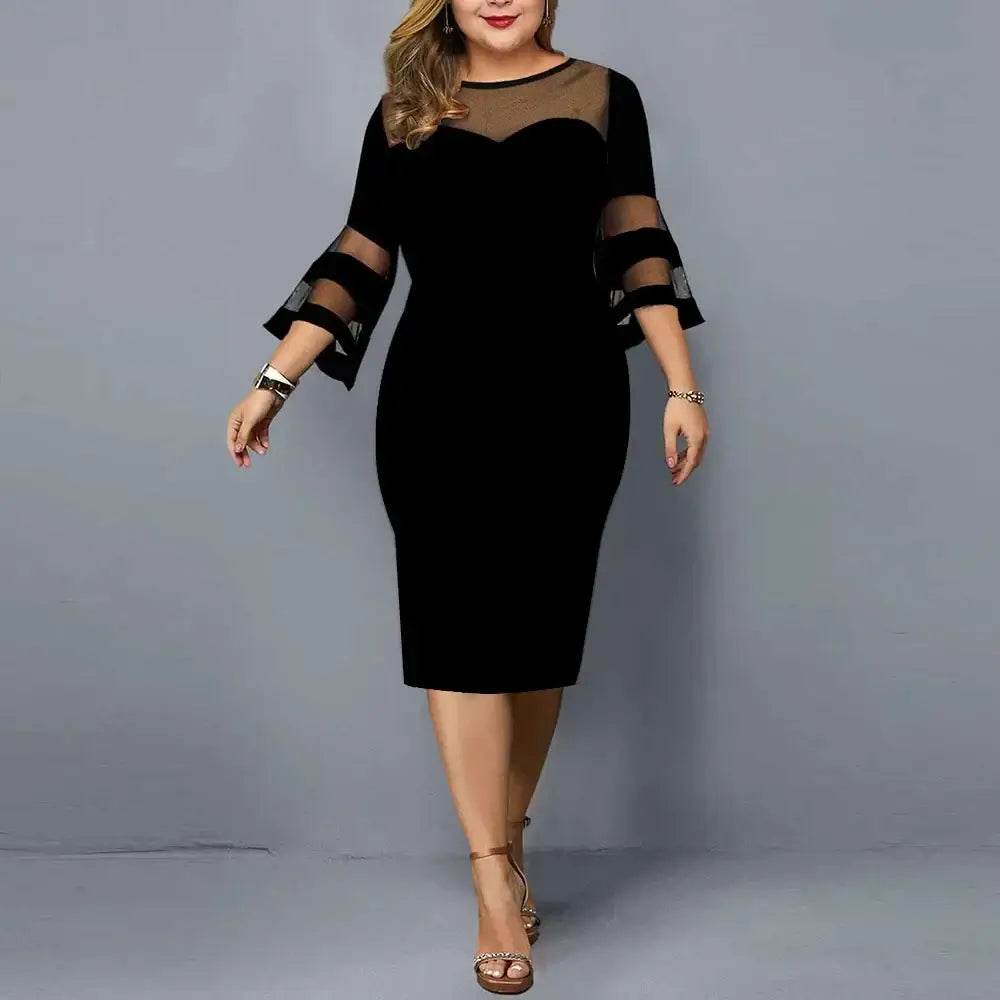 Women's Plus Size Lace Mesh Patchwork Bodycon Evening Dress