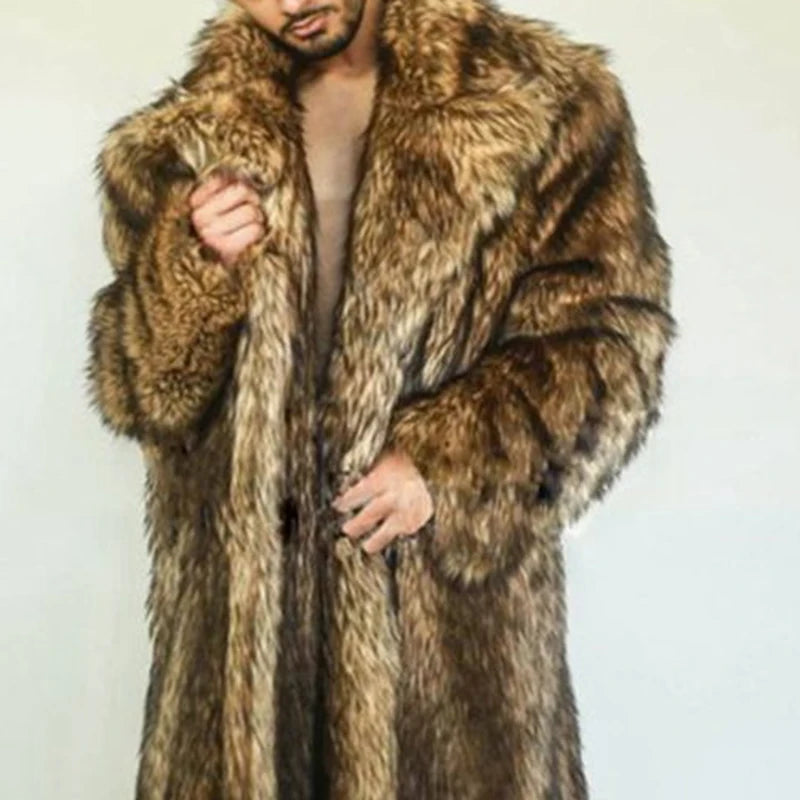 Men's Thick Faux Fur Outdoor Windbreaker Coat