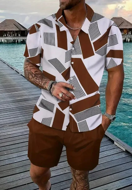 Men's Coconut Print Shirt and Shorts Two-Piece Set