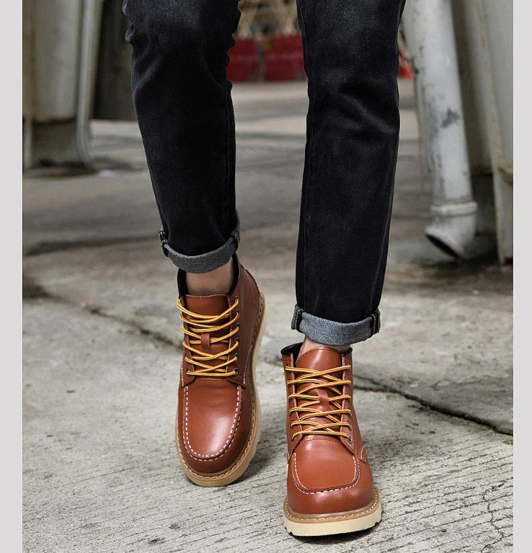 Men's Hidden Heel Elevator Leather Height Boots 6-10CM