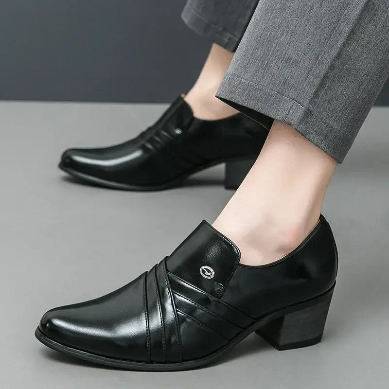 Men's Pointed Leather Height-Increase Business Dress Shoes