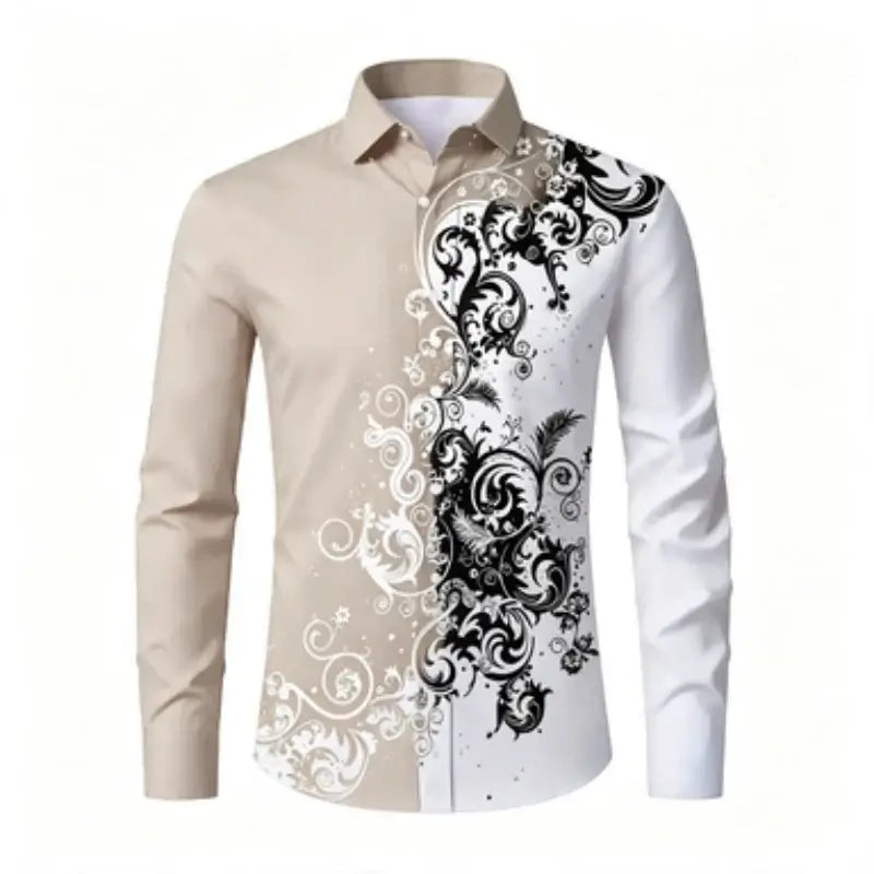 Men's Printed Long-Sleeve Collared Shirt, European Pattern