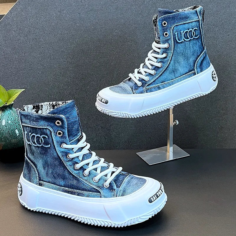 Men's Denim Chunky Ankle Boots Sneakers