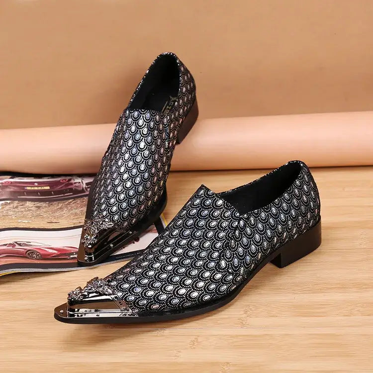 Men's Pointed Metal Toe Leather Dress Shoes