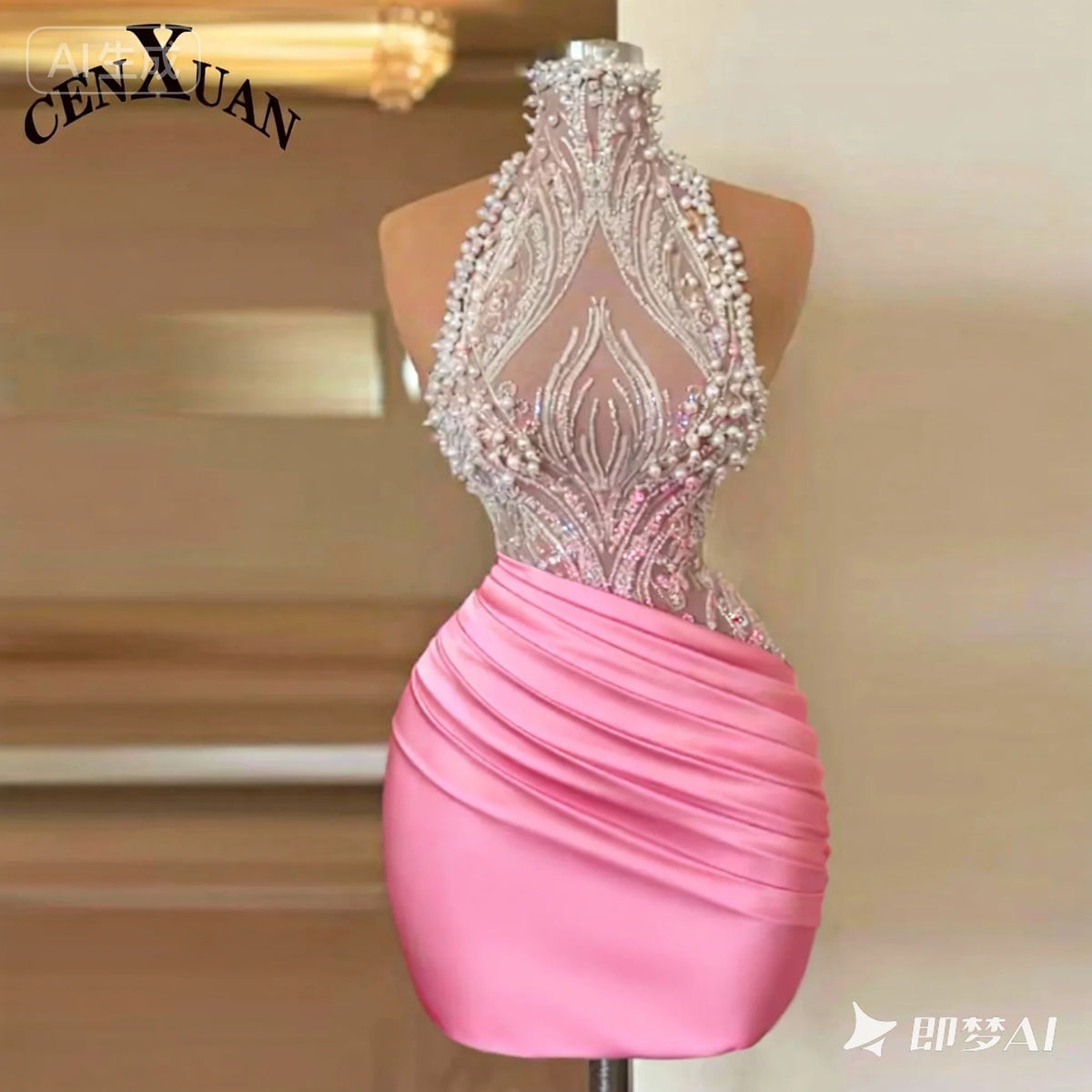White Mini Prom Dresses Pearl Beaded Strap Elegant Sleeveless Short Evening Dress
