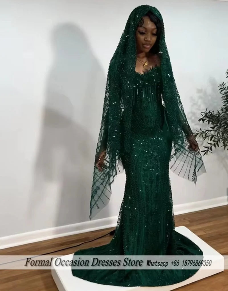 Women's Red Sequin Beading Sleeveless Prom Dress With Veil