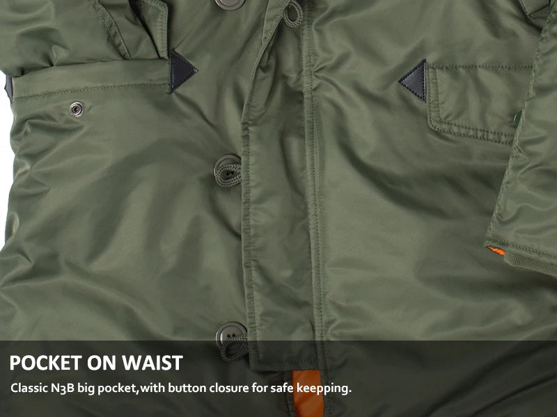 Men's Winter N3B USAF Waterproof Fur-Hood Parka, Tactical Bomber