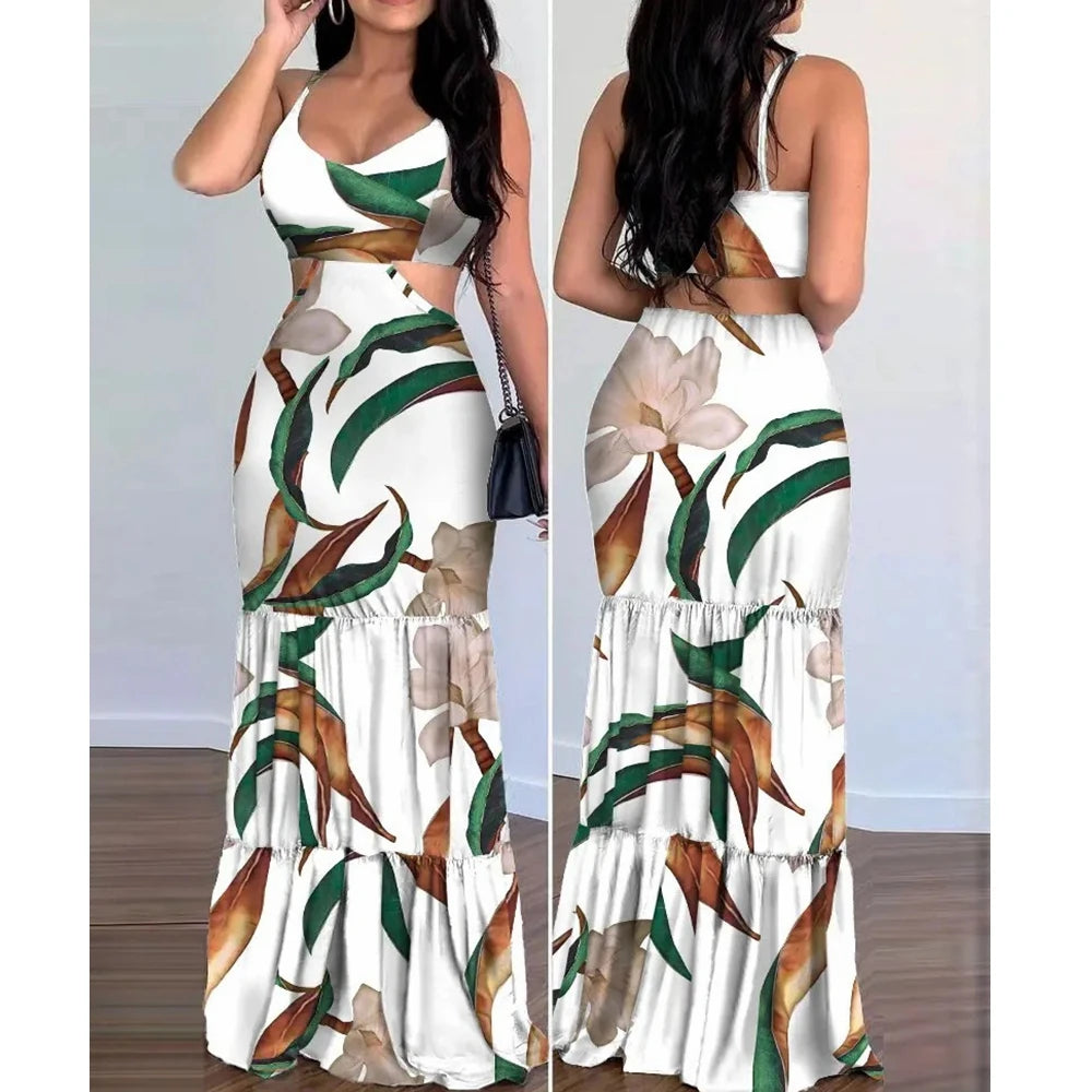 Women's Floral V-Neck Spaghetti-Strap Bodycon Maxi Pencil Dress