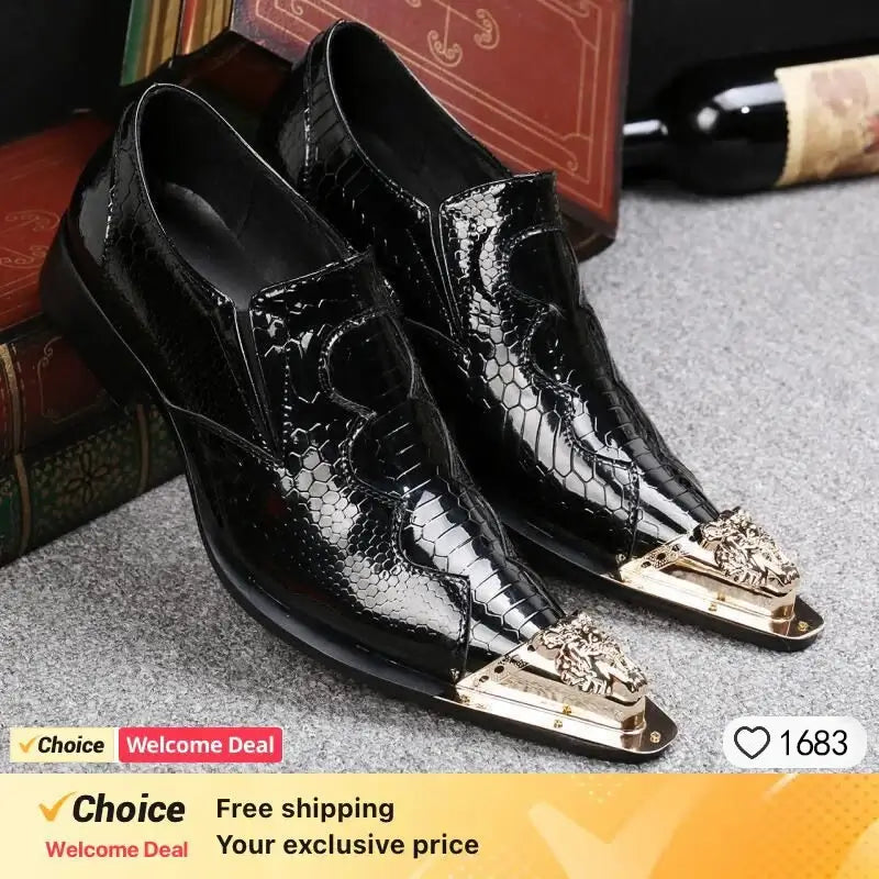 Men's Glitter Gold Italian Pointed Leather Wedding Dress Shoes