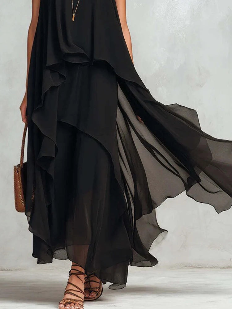 Women's Sleeveless O-Neck Irregular Maxi Holiday Dress