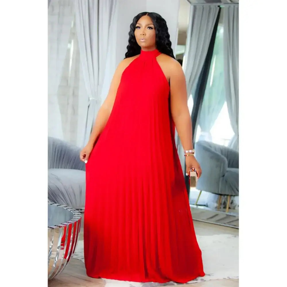 Women's Plus-Size Halter Hollow Split A-Line Bandage Maxi Dress