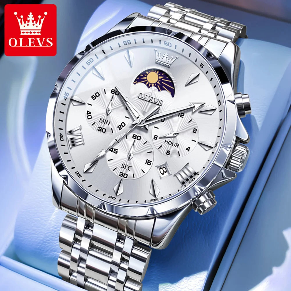 Men's Multifunction Chronograph Moon Phase Quartz Watch