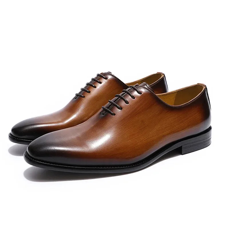 Men's Black Brown Genuine Leather Wholecut Oxford Dress Shoes
