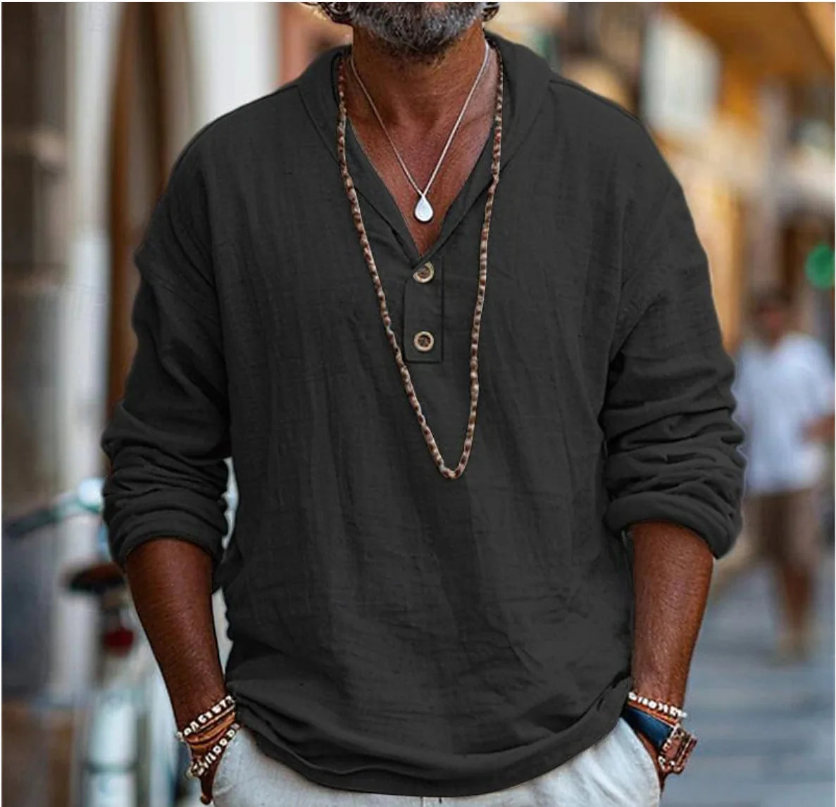 Men's Retro Cotton Long-Sleeve Business Casual Shirt
