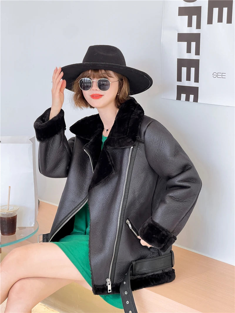 Women's Extra-Thick Faux Fur Lamb Rider Jacket