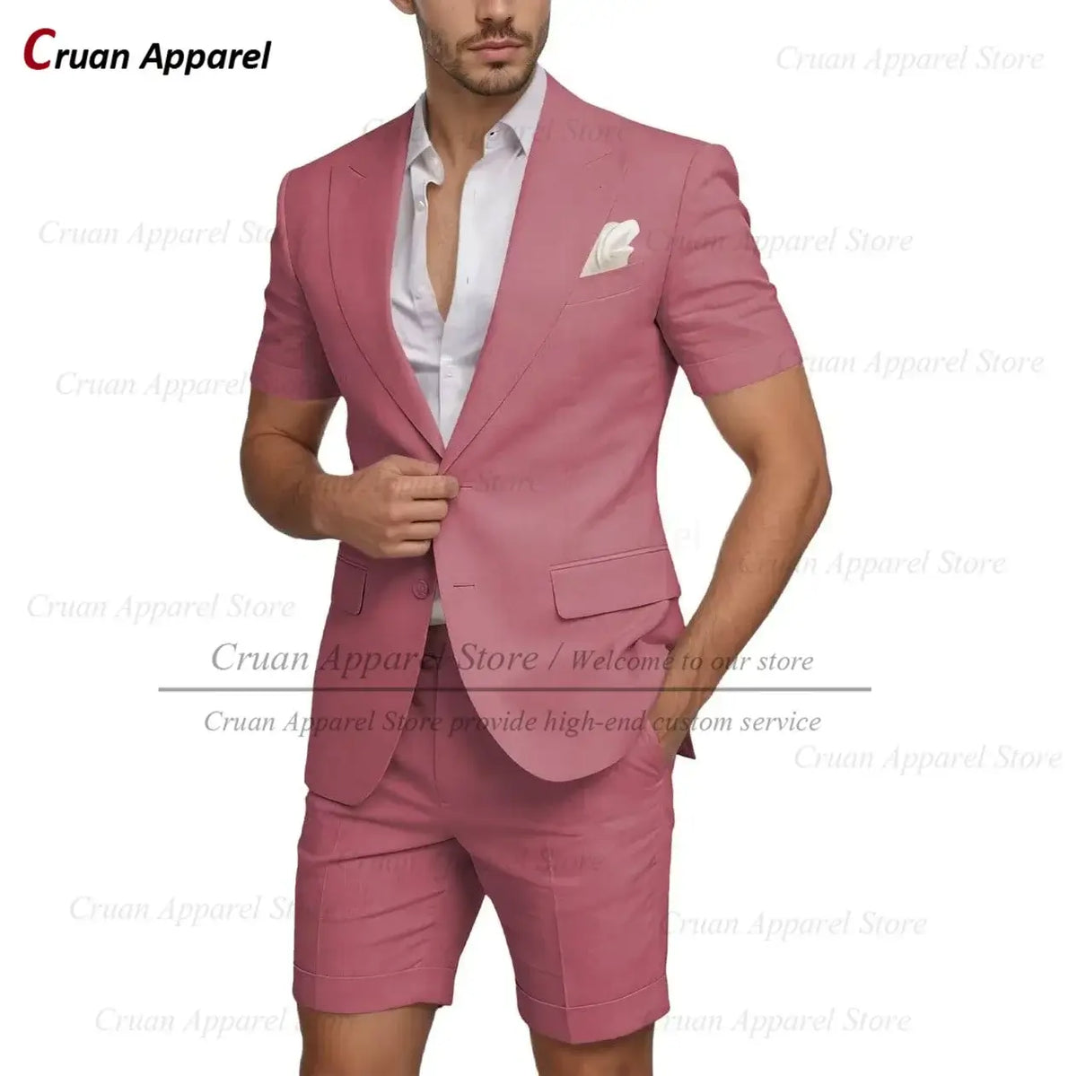 Men's Slim Fit Linen Beach Wedding Short Suit, 2-Piece
