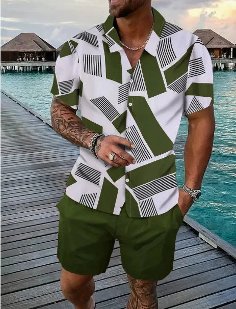 Men's Coconut Print Shirt and Shorts Two-Piece Set