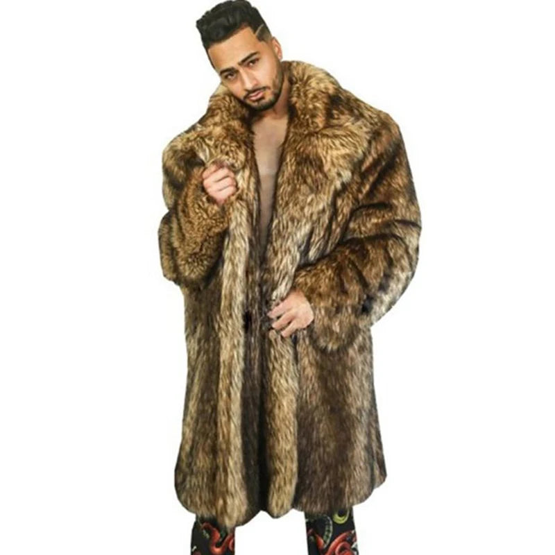 Men's Thick Faux Fur Outdoor Windbreaker Coat