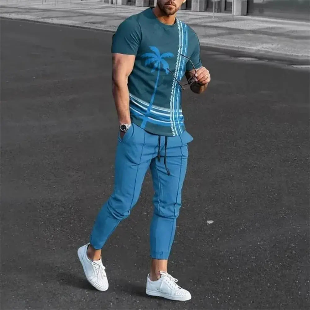 Men's 3D Print Short Sleeve T-Shirt and Pants Set