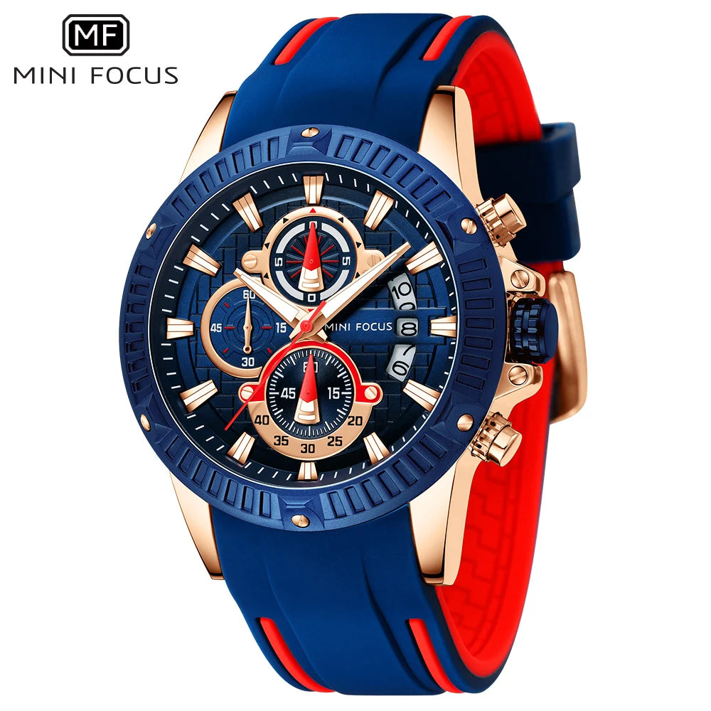Men's Splash-Resistant Silicone Quartz Chronograph Watch, Luminous Dial