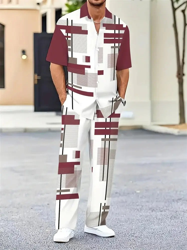 Men's Geometric Print Short-Sleeve Shirt Set