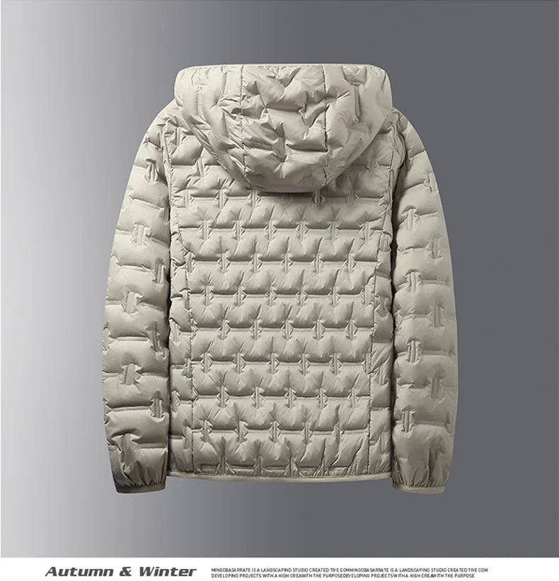 Men's Winter White Graphene Hooded Puffer Jacket, Windproof Down Coat