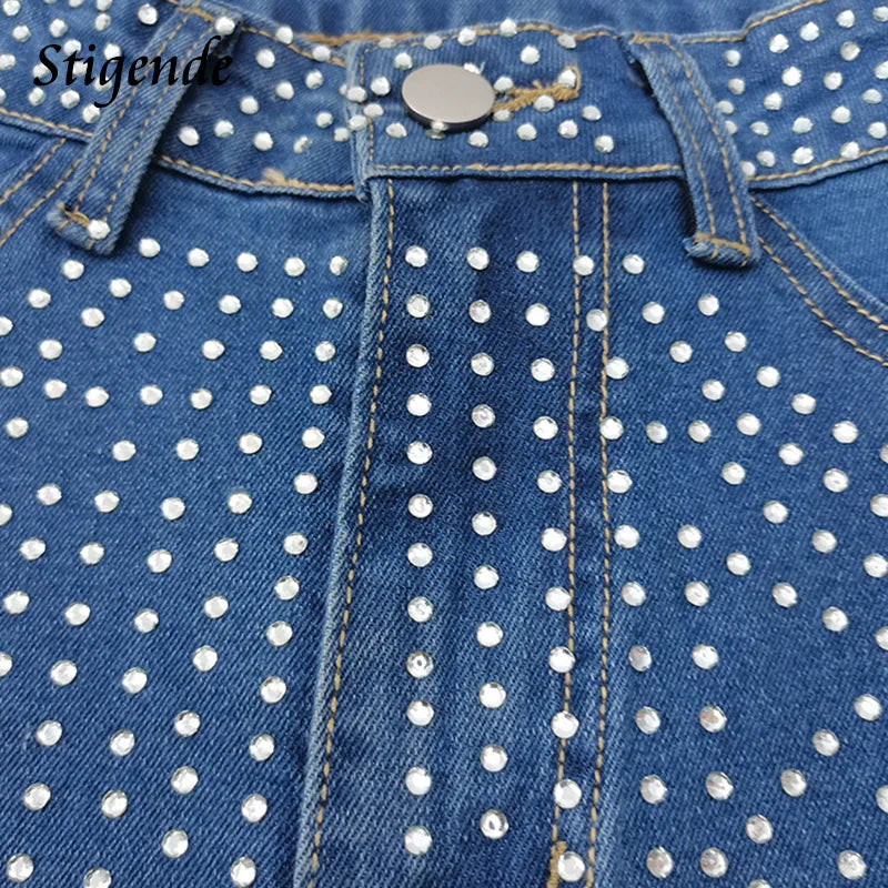 Women's Rhinestone Cut-Out Sequin Slim Denim Shorts