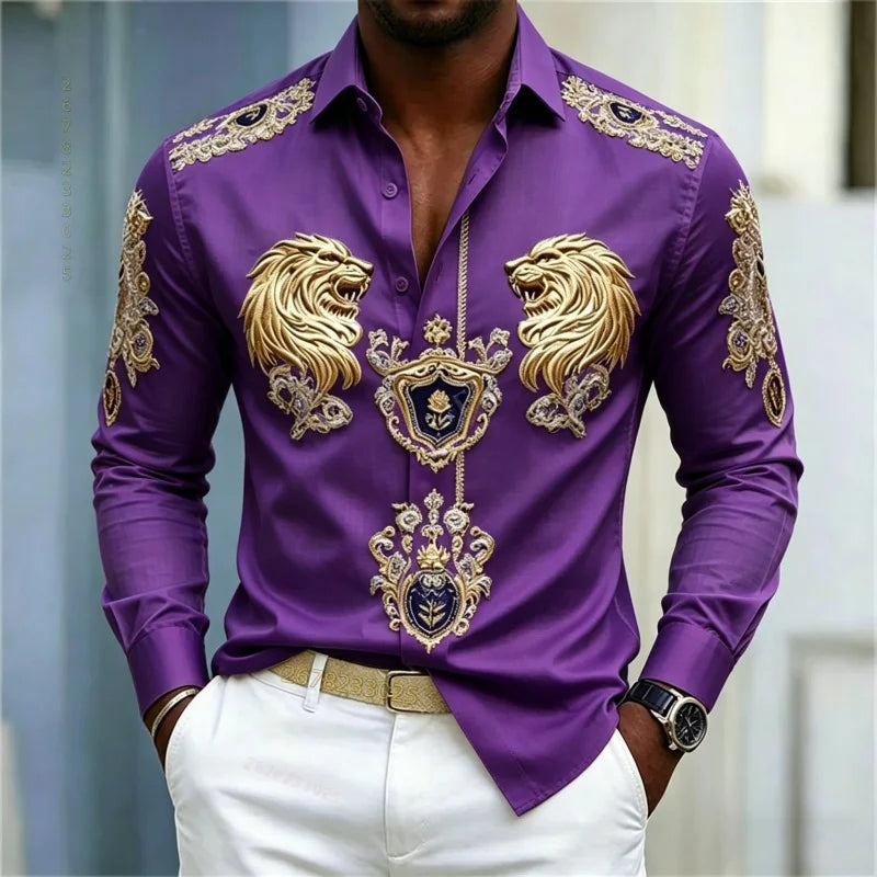 Men's Baroque Lion Head Slim Fit Long Sleeve Shirt XS-6XL