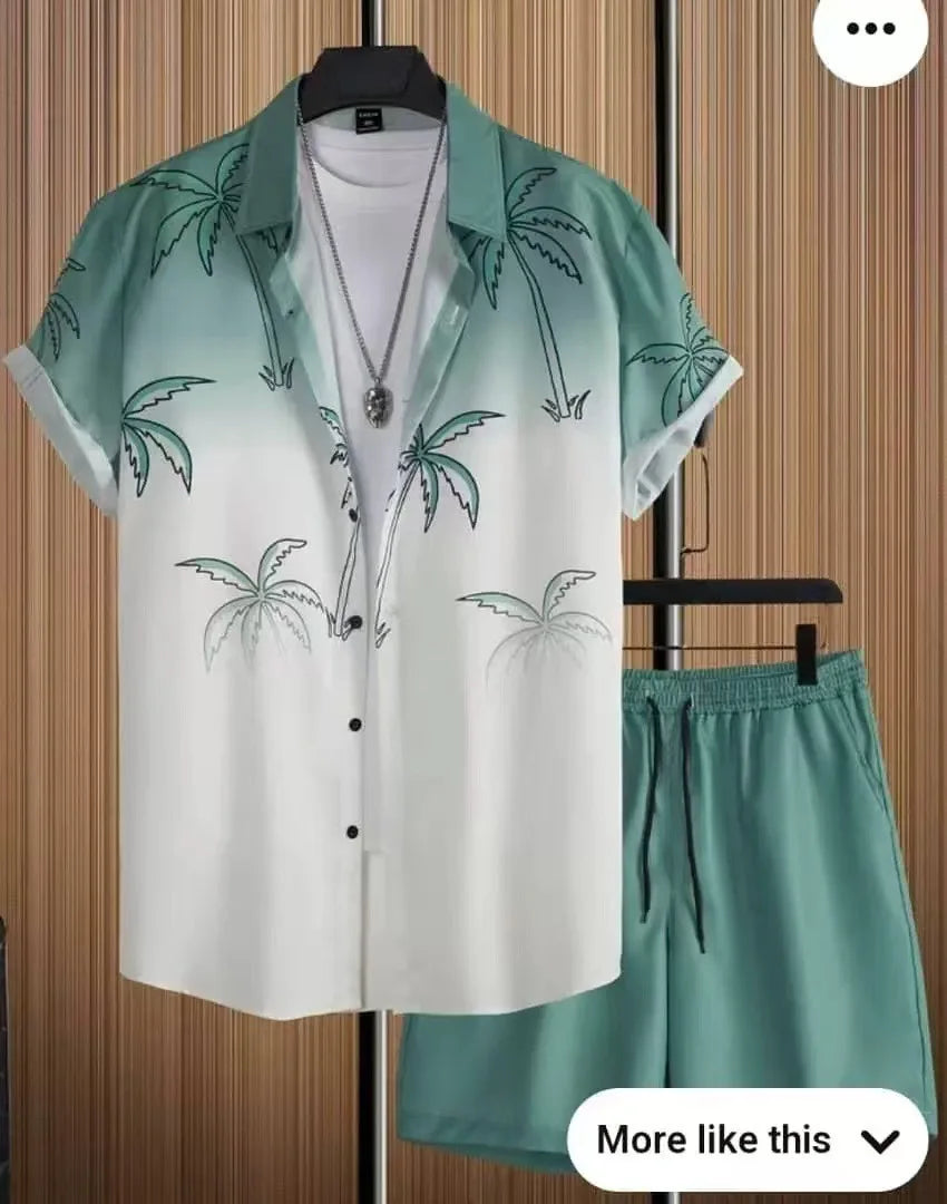 Men's Coconut Print Shirt and Shorts Two-Piece Set