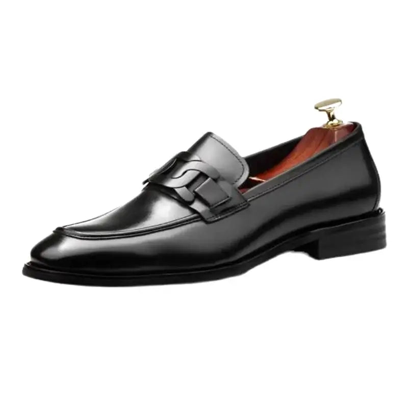 Men's Metal Buckle Genuine Leather Slip-On Wedding Dress Shoes