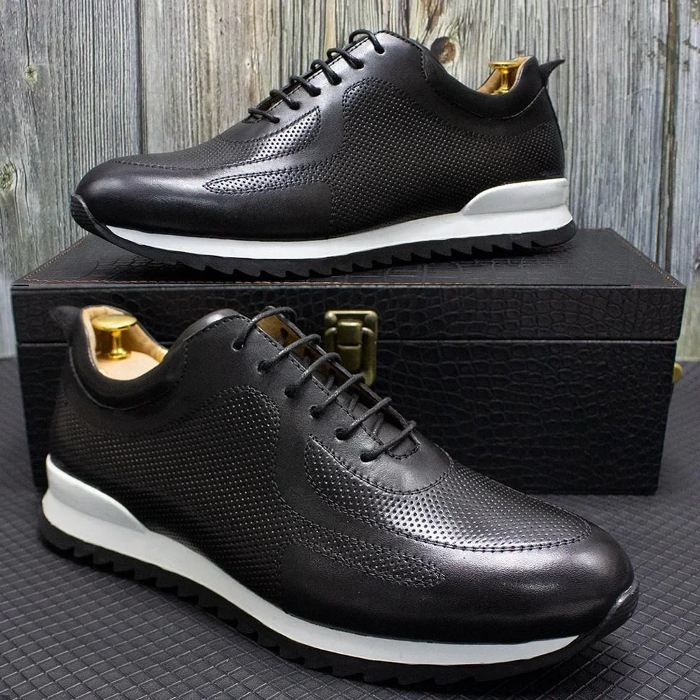 Men's Genuine Leather Lace-Up Oxford Casual Sneakers Travel Flats