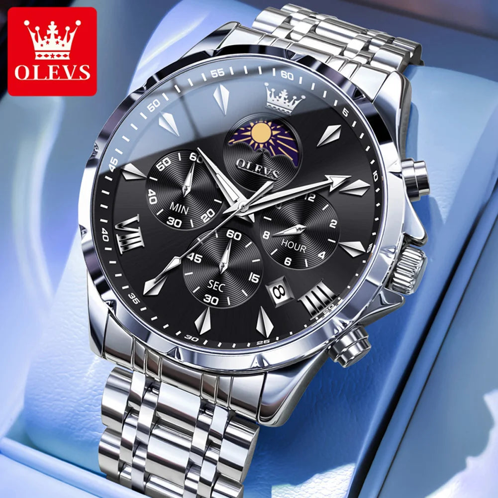 Men's Multifunction Chronograph Moon Phase Quartz Watch