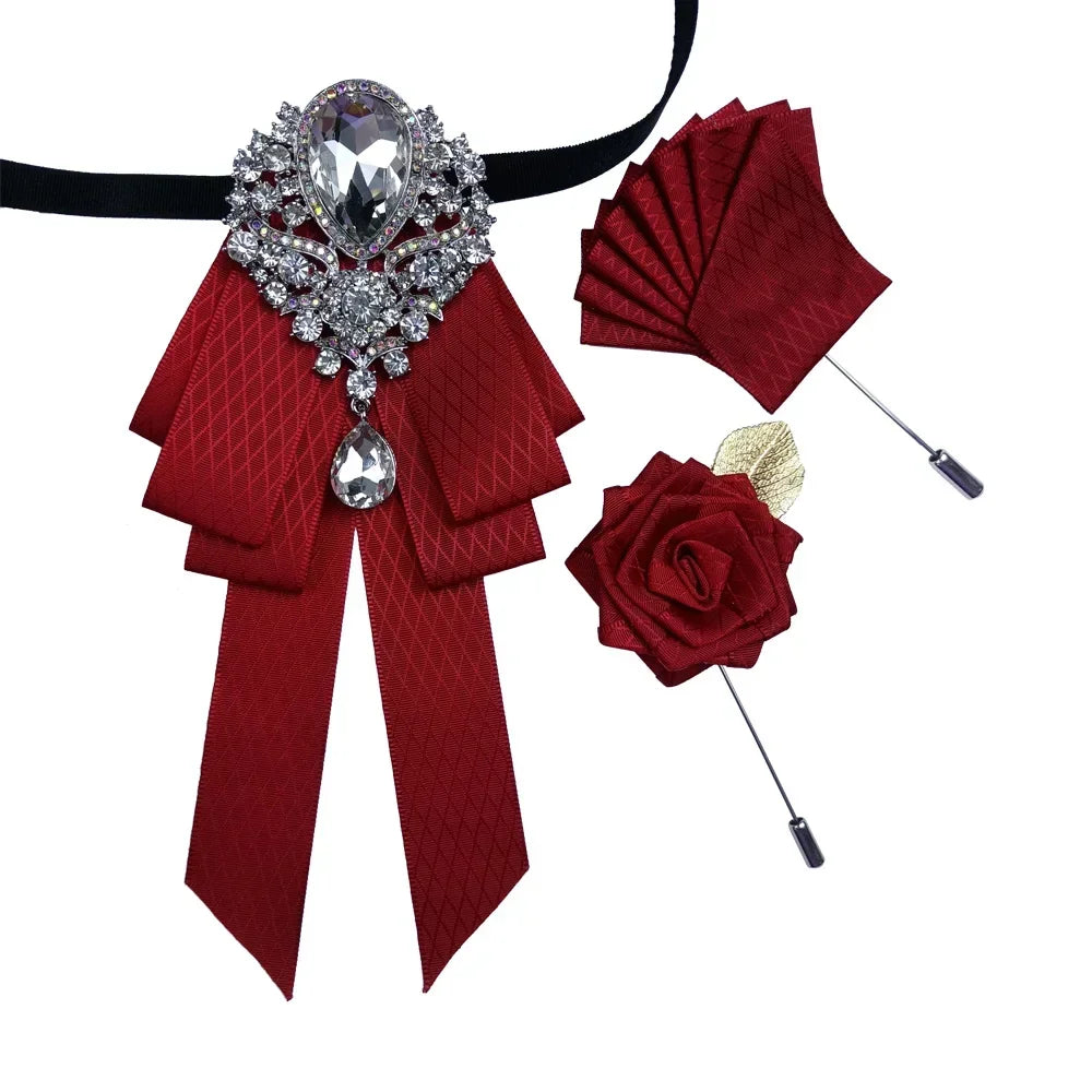 Men's Women's Wedding Bow Tie Brooch Flower Corsage 3-Piece Set
