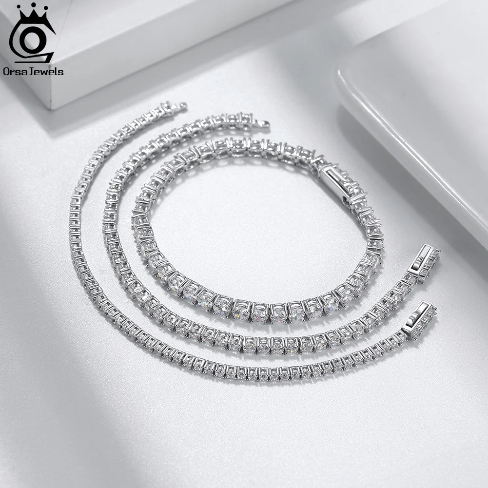 Unisex 925 Sterling Silver Tennis Chain Bracelet