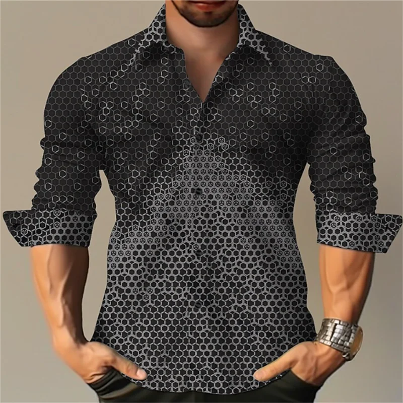 Men's Geometric Flower Pattern Button Shirt T-Shirt Set