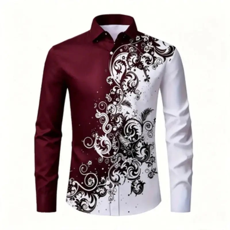 Men's Printed Long-Sleeve Collared Shirt, European Pattern