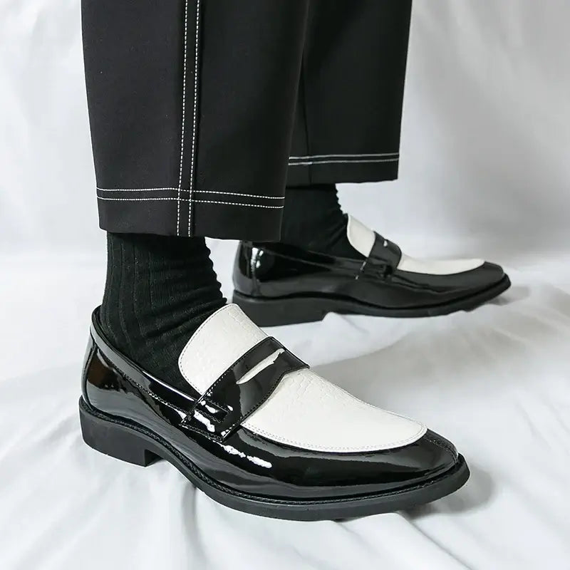 Men's Color-Block Round-Toe Business Loafers, Formal Wedding