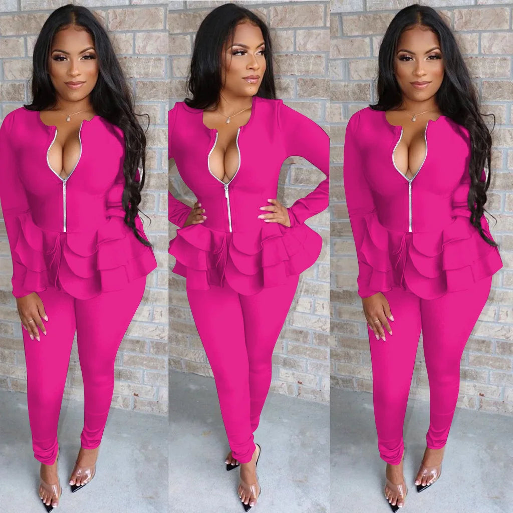 Women's Long Sleeve Office Two-Piece Pants Suit Set