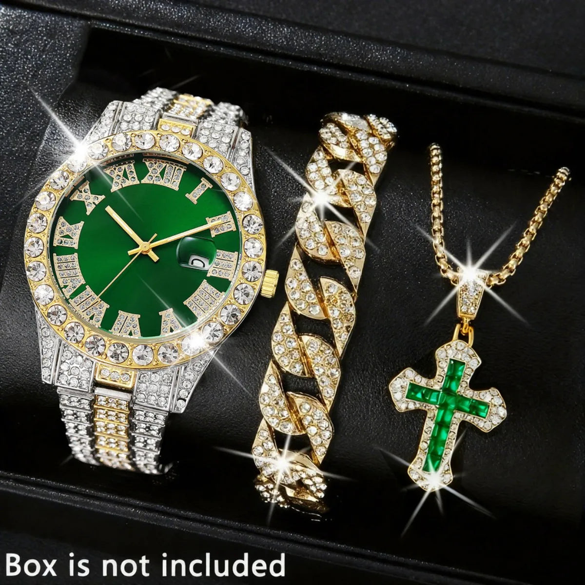 Men's 3-Piece Diamond Quartz Watch, Bracelet and Necklace Set