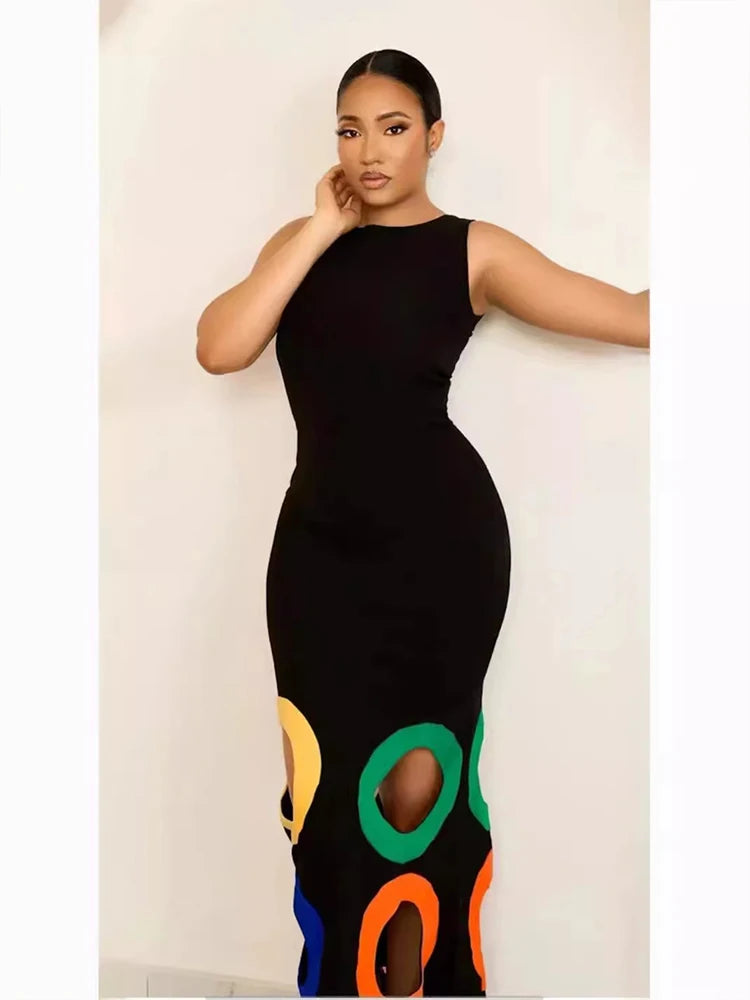 Women's Hollow-Out Colorful Circle Tank Bodycon Dress