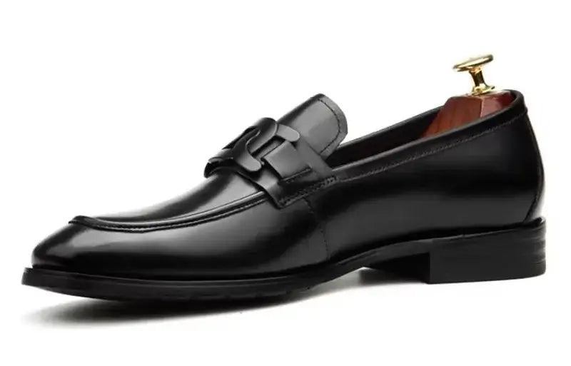 Men's Metal Buckle Genuine Leather Slip-On Wedding Dress Shoes