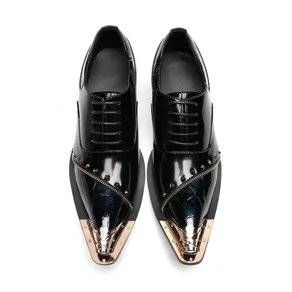 Men's Glitter Gold Italian Pointed Leather Wedding Dress Shoes